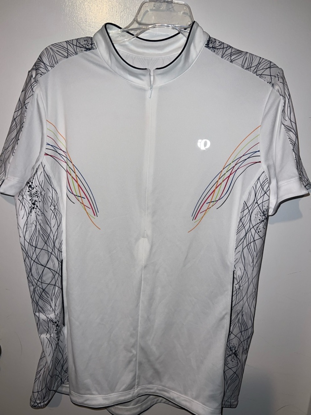 Pearl Izumi White Short Sleeve Cycling Jersey with Multicolor Lines